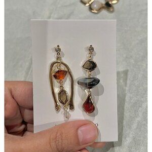 Dainty Chunky gold earrings , large mismatched , vintage style orange boho